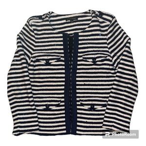 Banana Republic Women’s Size 6 Knit Jacket Striped Navy Blue And Cream Sequin‎